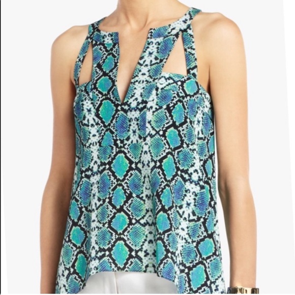 NWT-BCBGMaxAzria aqua snakeskin print Alva top with cutout detailing - Picture 6 of 8